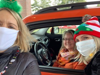 molly, tammy and kris at the cocoa and cookie drive-by